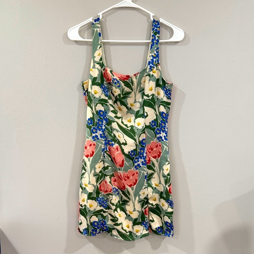 Sage Floral Mini Dress in Cream, Green, Red & Blue